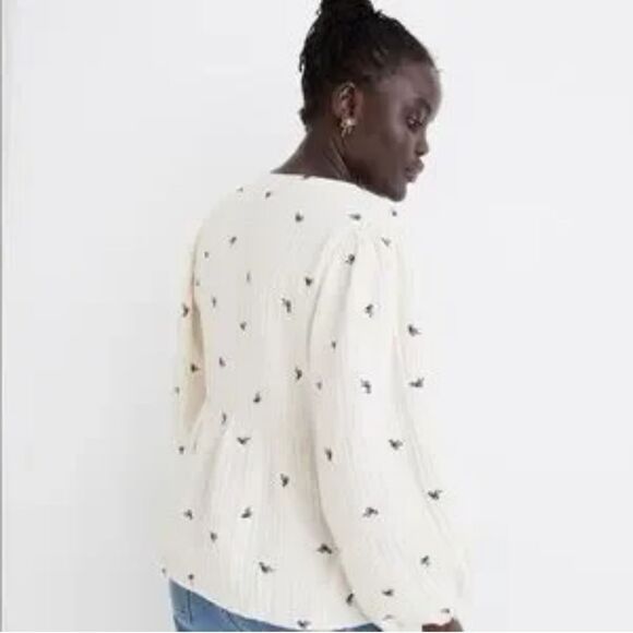 Madewell Lightspun Cotton Bow Blouse in Cream with Balloon Sleeves Size S - Picture 4 of 15